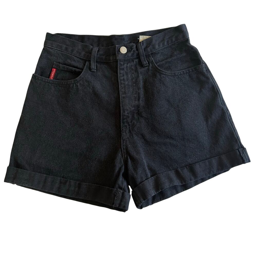 Vintage 90s Just USA Womens Size S High Rise Cuffed Denim Jean Shorts Black Y2K